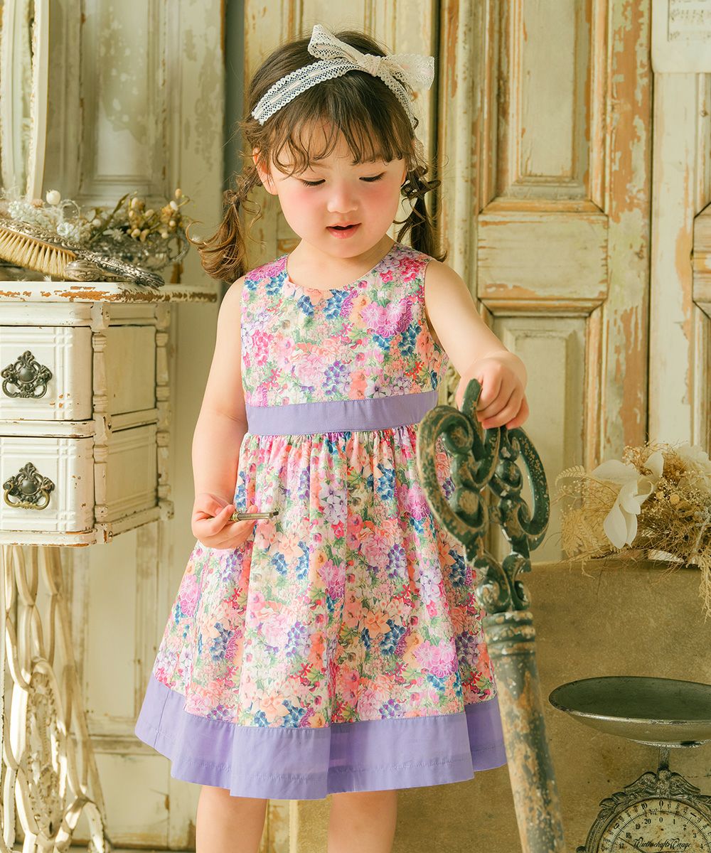 日本製綿100％ リバティプリント使用 フリル リボン 花柄 ワンピース