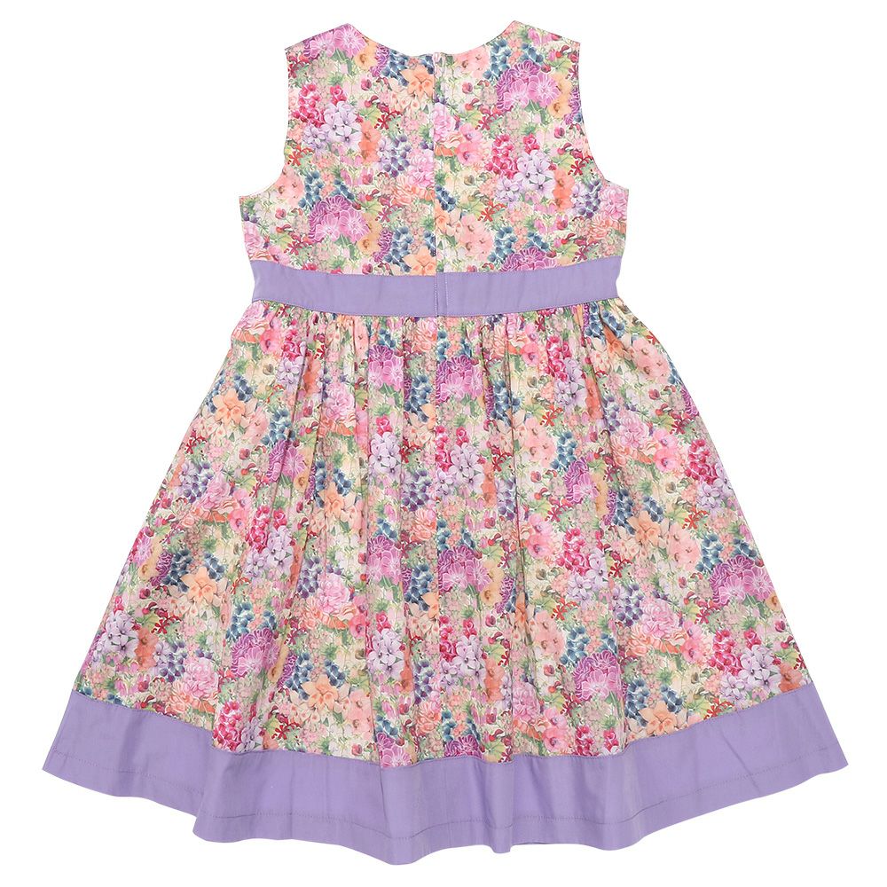 ベビー服 女の子 リバティプリント使用 花柄 ギャザーワンピース パープル(91) 背面