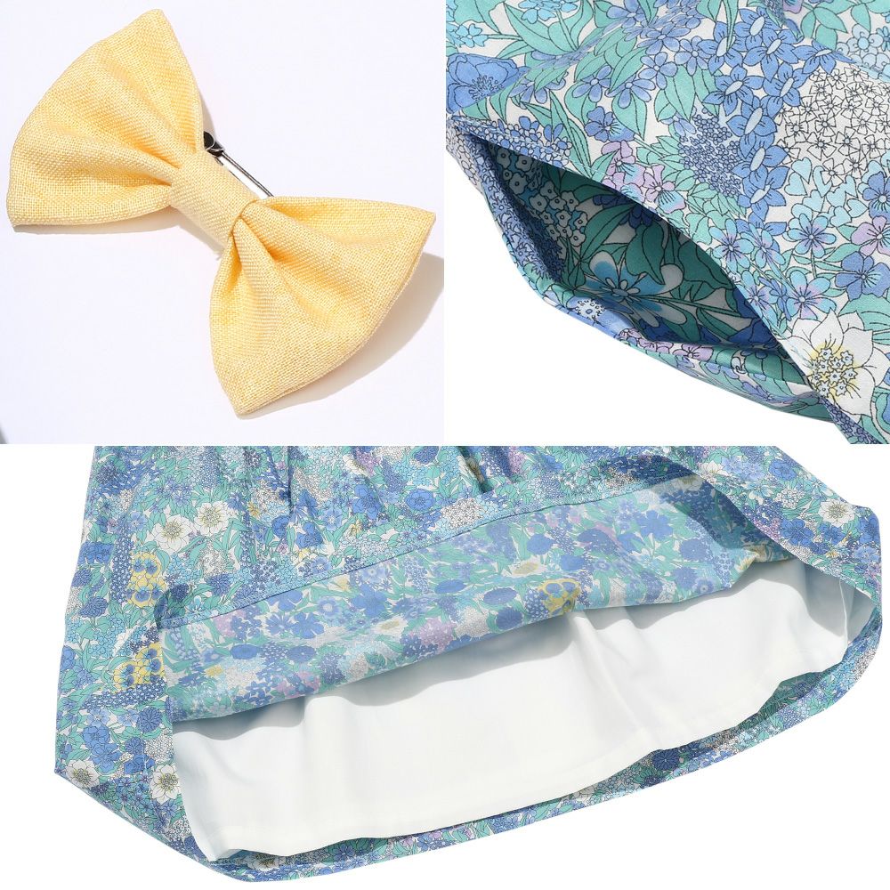 ベビー服 女の子 綿100％ フリル リボン 花柄 ワンピース ブルー(61) デザインポイント2