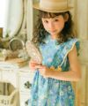 ベビー服 女の子 綿100％ フリル リボン 花柄 ワンピース ブルー(61) モデル画像2