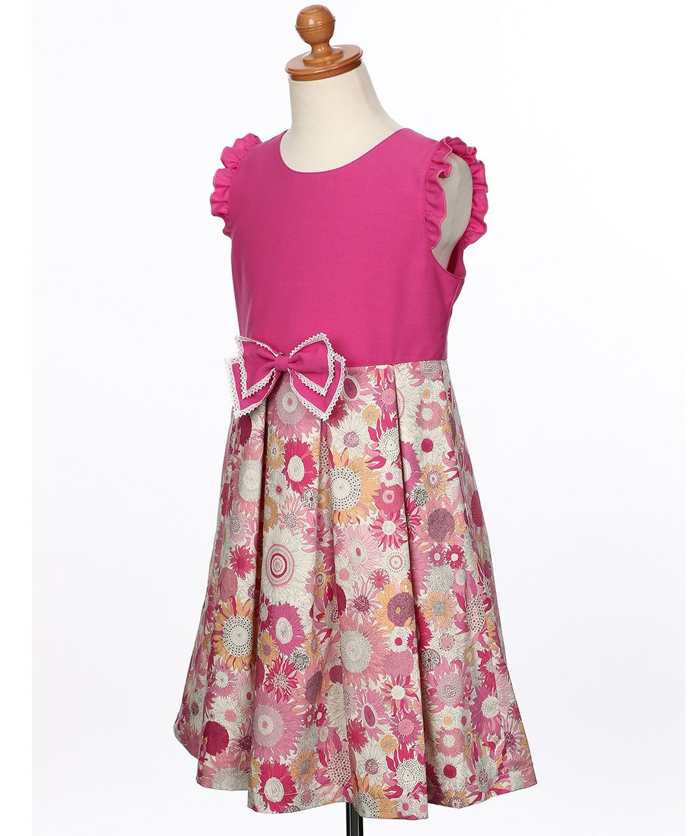 子供服 女の子 リバティプリント使用 花柄 取り外しリボンつきワンピース ピンク(02) トルソー斜め