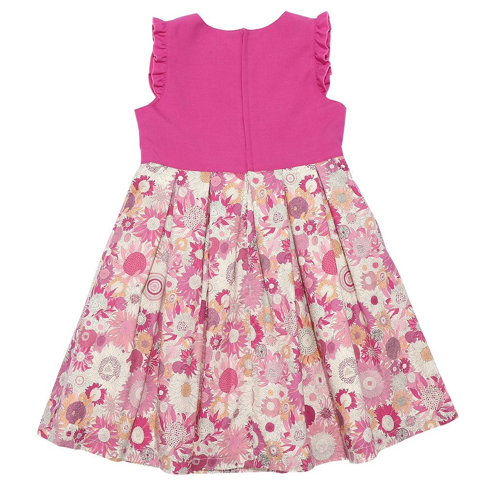 子供服 女の子 リバティプリント使用 花柄 取り外しリボンつきワンピース ピンク(02) 背面