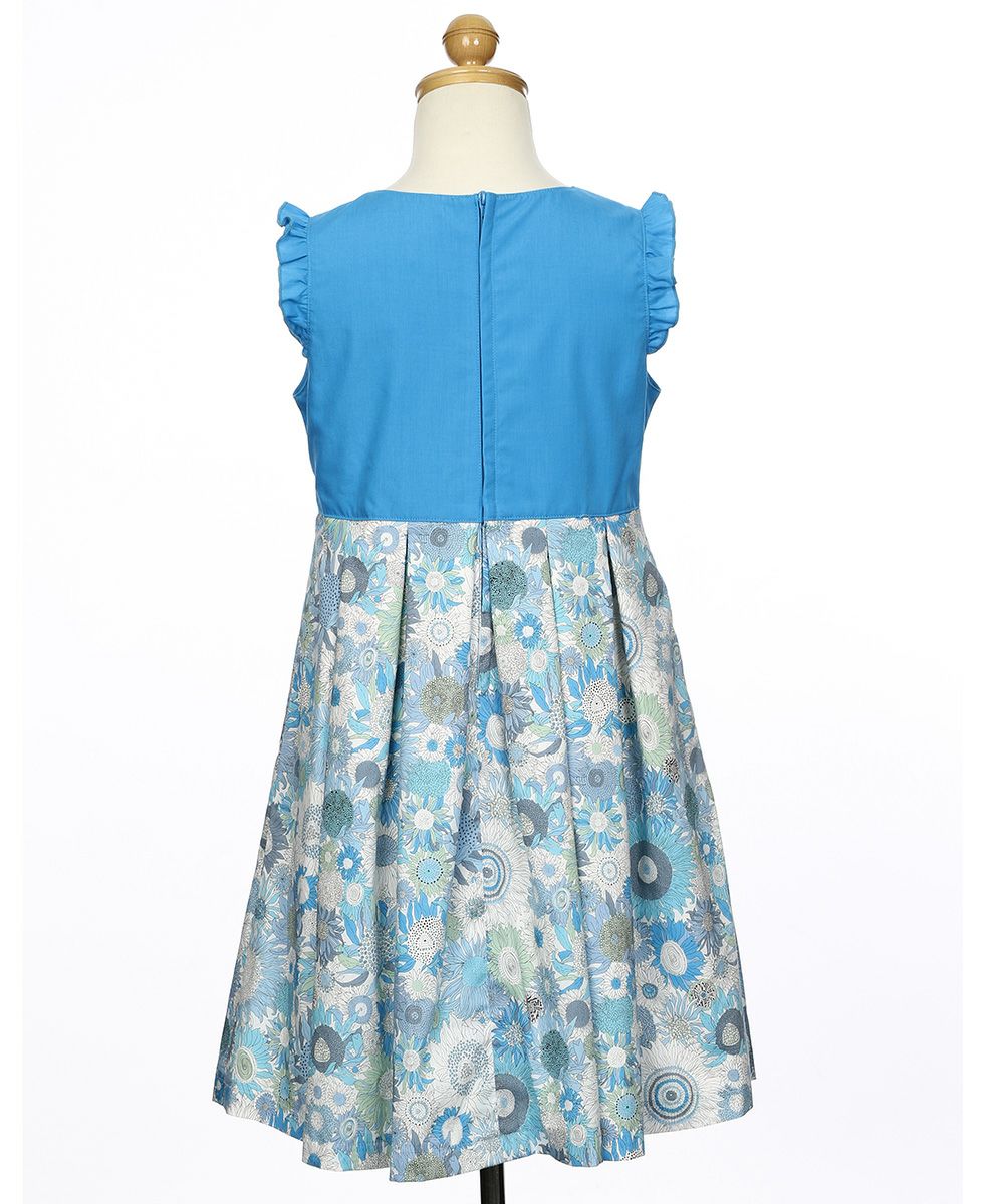 子供服 女の子 リバティプリント使用 花柄 取り外しリボンつきワンピース ブルー(61) トルソー背面