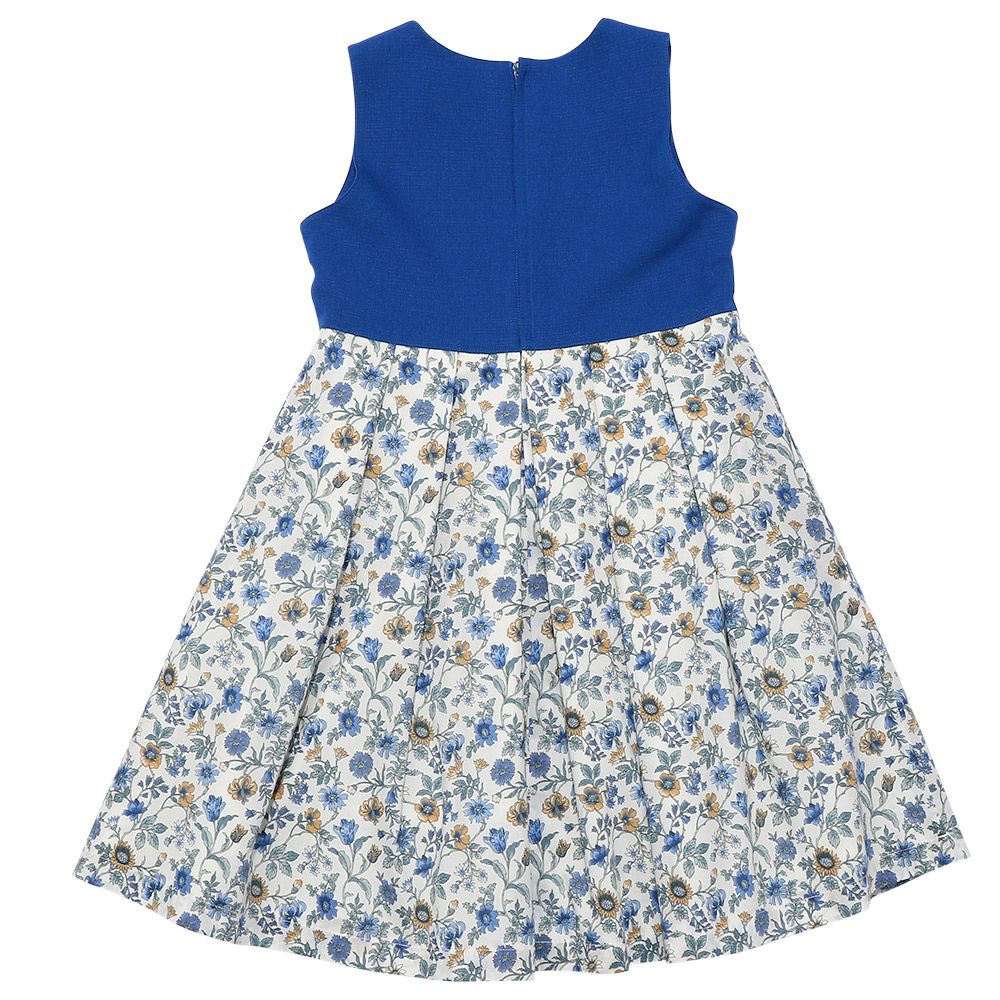 子供服 女の子 リバティプリント使用 リボン取り外し 花柄ワンピース ブルー(61) 背面