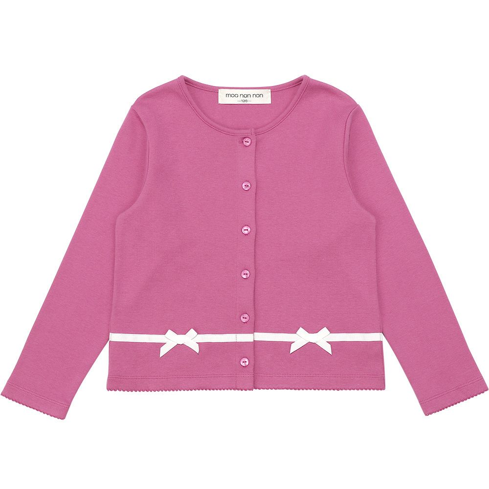 子供服 女の子 リボン付き ライン カーディガン ピンク(02) 正面