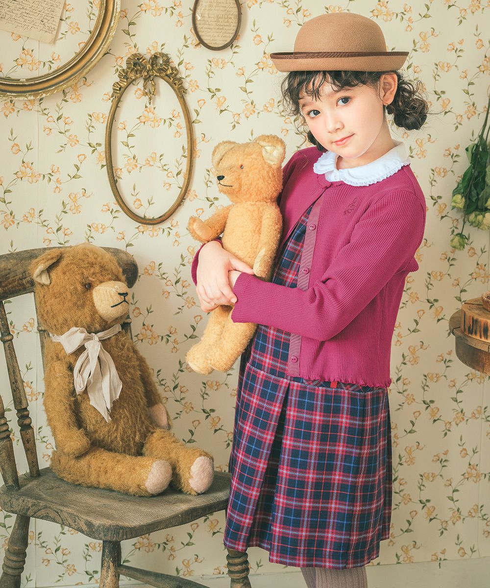 ベビー服 女の子 音符刺繍 リブカーディガン ピンク(02) モデル画像2