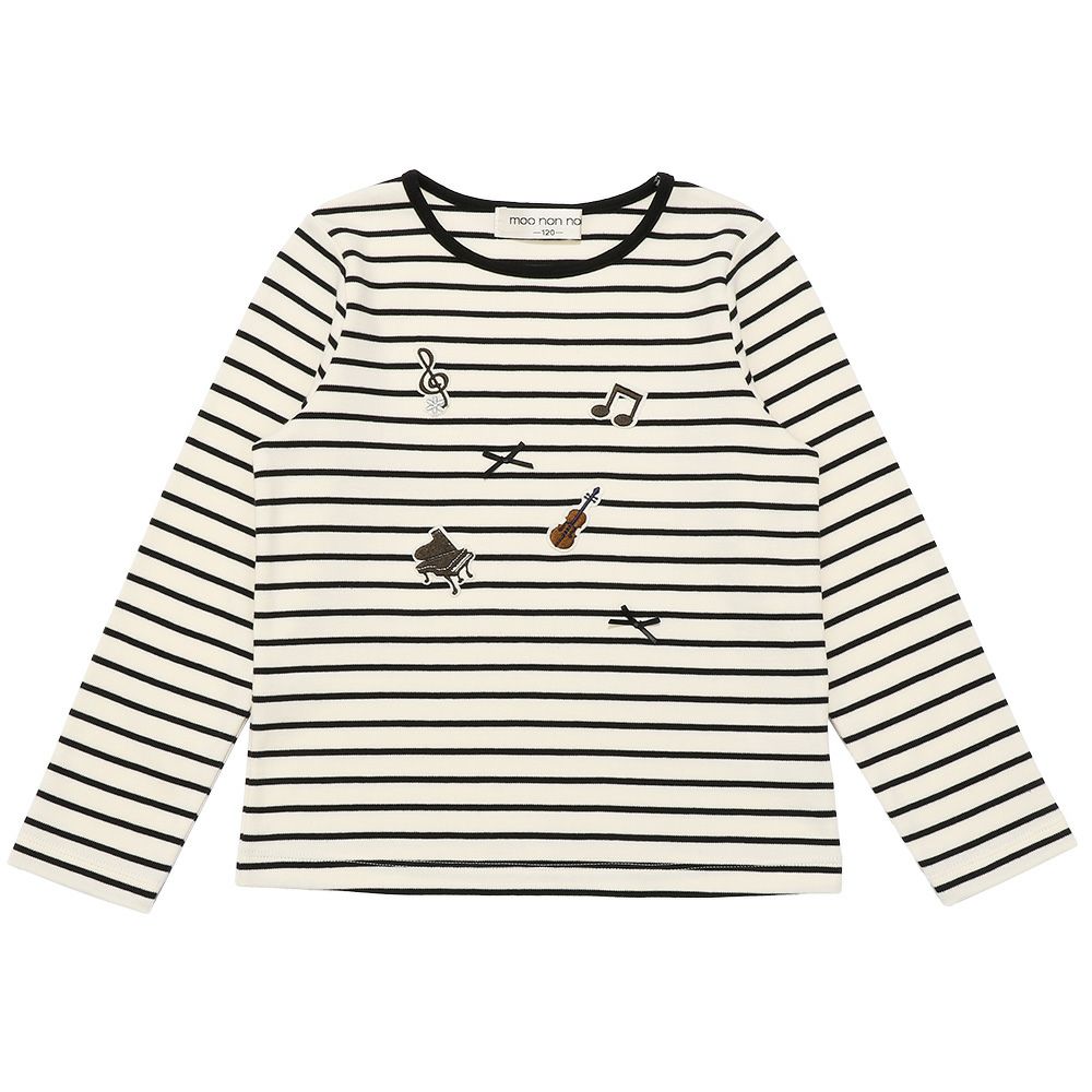 子供服 女の子 綿100％ ピアノ 音符 アップリケ Tシャツ ホワイト×ブラック(10) 正面