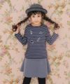 子供服 女の子 綿100％ ピアノ 音符 アップリケ Tシャツ ネイビー(06) モデル画像