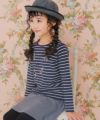 子供服 女の子 綿100％ ピアノ 音符 アップリケ Tシャツ ネイビー(06) モデル画像