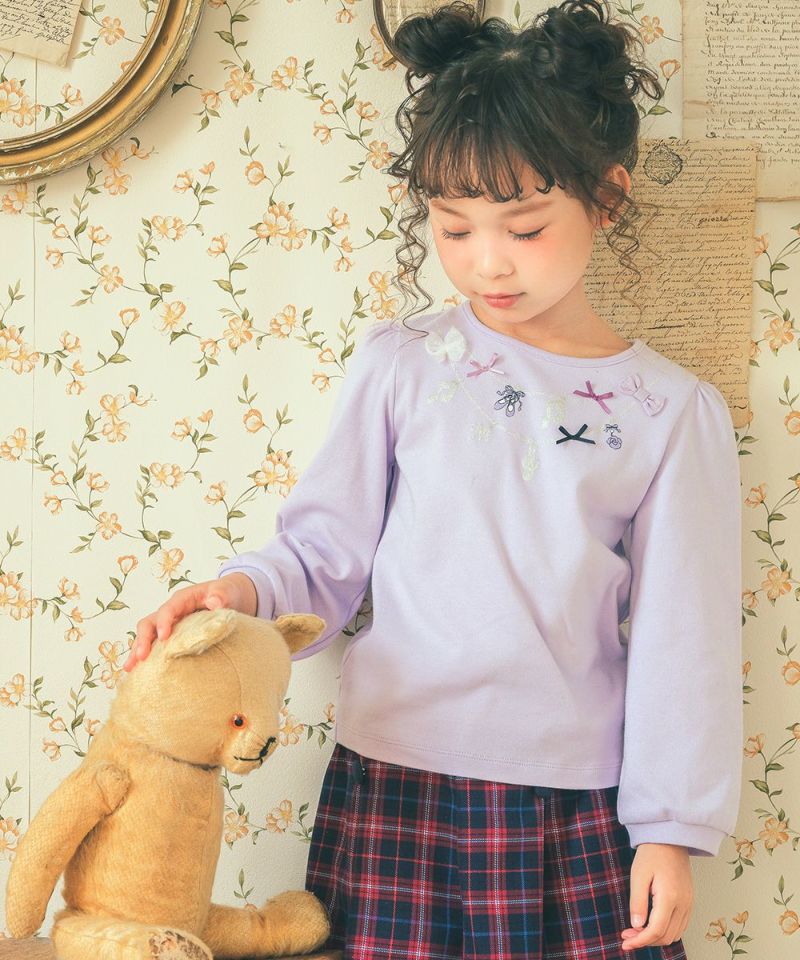 子供服 女の子 リボン ラメ プリント ネックレス風 Tシャツ