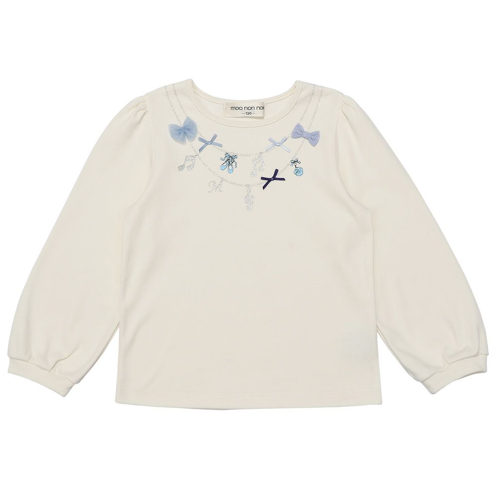 子供服 女の子 リボン ラメ プリント ネックレス風 Tシャツ オフホワイト(11) 正面