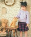 子供服 女の子 リボン ラメ プリント ネックレス風 Tシャツ パープル(91) モデル画像全身