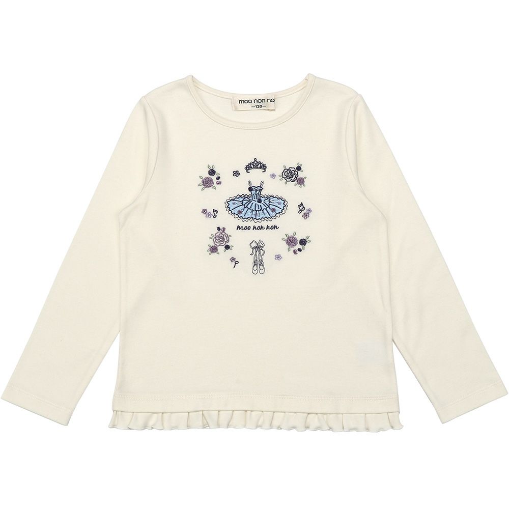 ベビー服 女の子 綿100％ バレエ モチーフ お花刺繍 Tシャツ オフホワイト(11) 正面