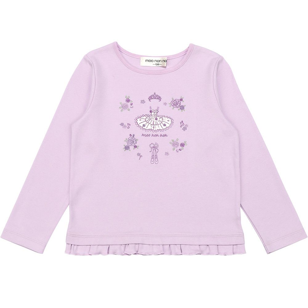 ベビー服 女の子 綿100％ バレエ モチーフ お花刺繍 Tシャツ パープル(91) 正面