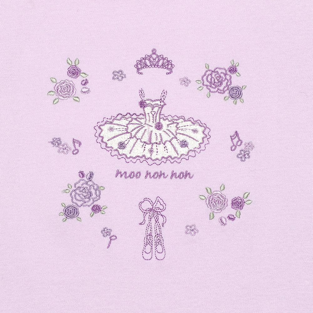 ベビー服 女の子 綿100％ バレエ モチーフ お花刺繍 Tシャツ パープル(91) デザインポイント1