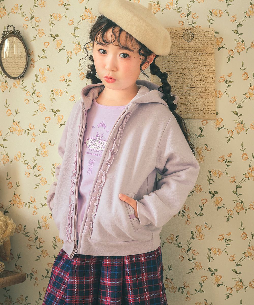 ベビー服 女の子 綿100％ バレエ モチーフ お花刺繍 Tシャツ パープル(91) モデル画像3