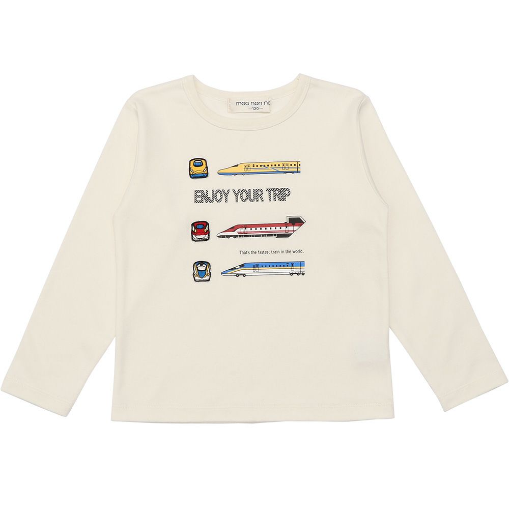 ベビー服 男の子 綿100％ 電車 乗り物プリント ワッペン　Tシャツ オフホワイト(11) 正面