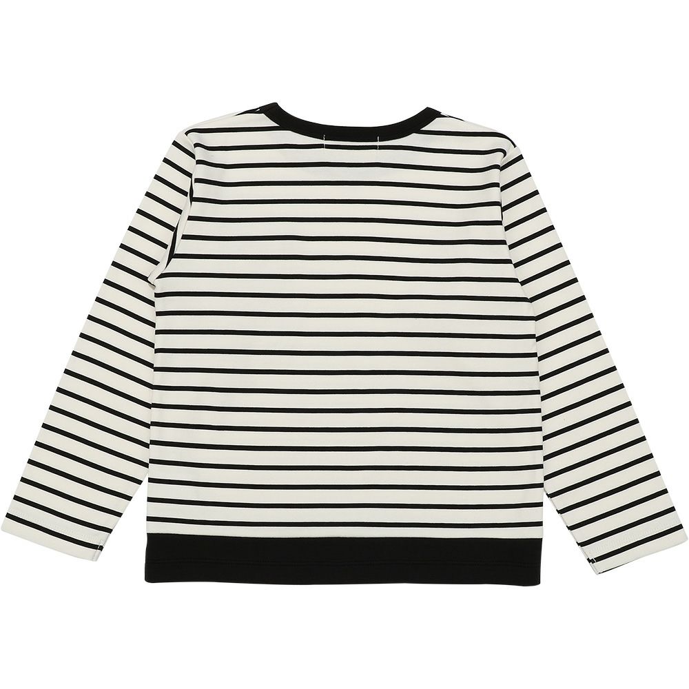 ベビー服 男の子 綿100％ ボーダー柄ロゴ刺繍ポケット Tシャツ ホワイト×ブラック(10) 背面