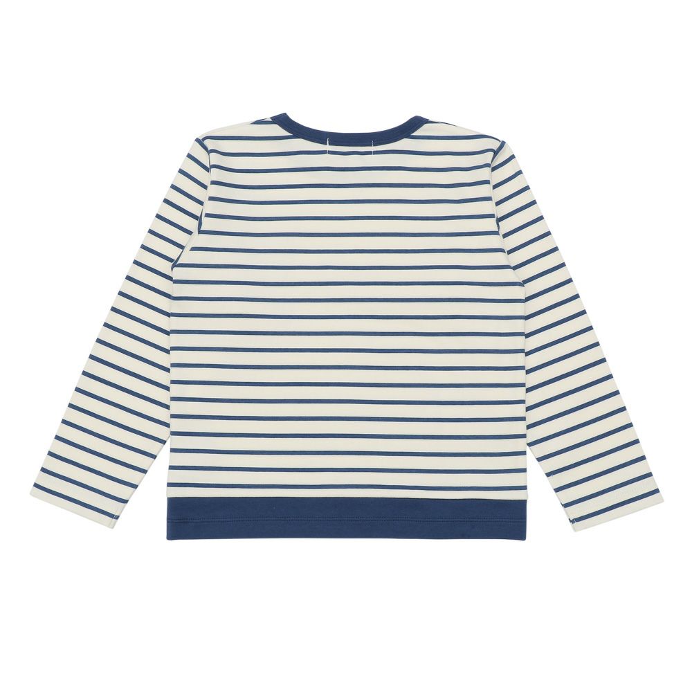 ベビー服 男の子 綿100％ ボーダー柄ロゴ刺繍ポケット Tシャツ ホワイト×ネイビー(17) 背面