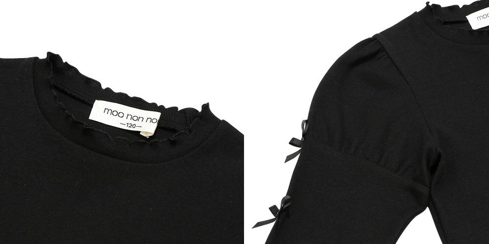 子供服 女の子 リボン パフスリーブ カットソー Tシャツ ブラック(00) デザインポイント2