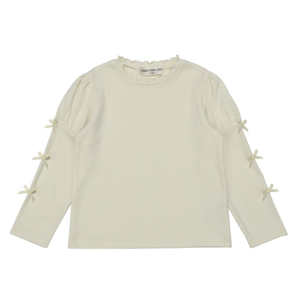 子供服 女の子 リボン パフスリーブ カットソー Tシャツ オフホワイト(11) 正面