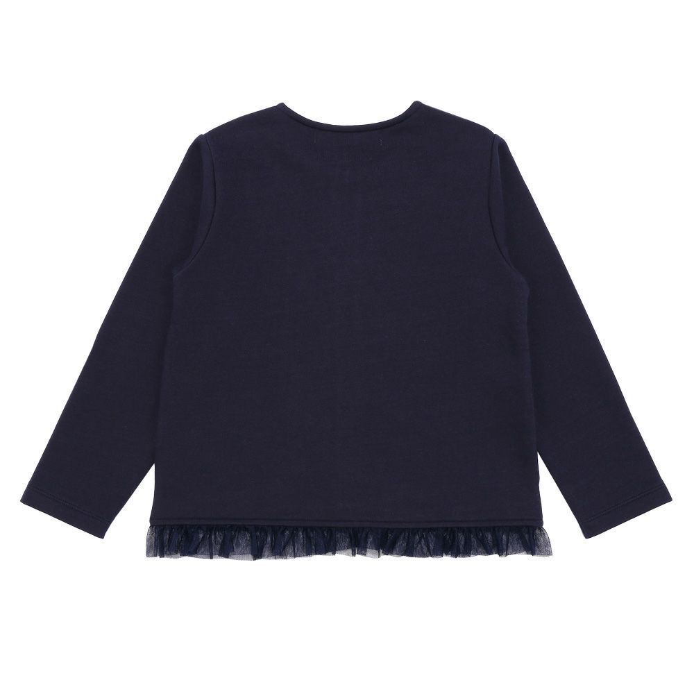 ベビー服 女の子 ポケット＆フリルつき 裏毛 お花 カーディガン ネイビー(06) 背面