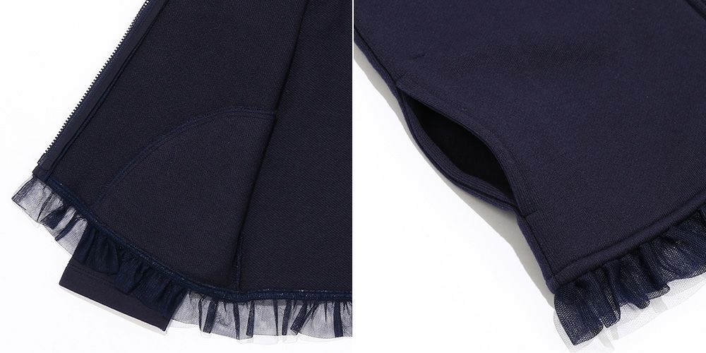 ベビー服 女の子 ポケット＆フリルつき 裏毛 お花 カーディガン ネイビー(06) デザインポイント2