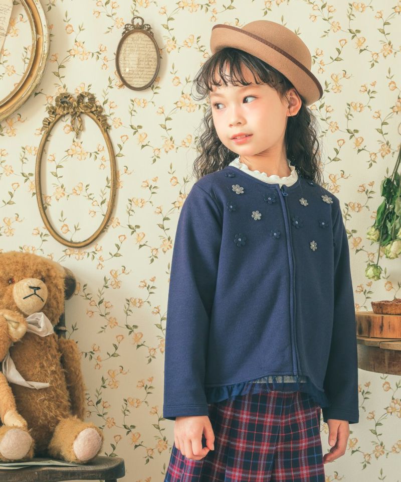 ポケット＆フリルつき 裏毛 お花 カーディガン｜ベビー・子供服 通販