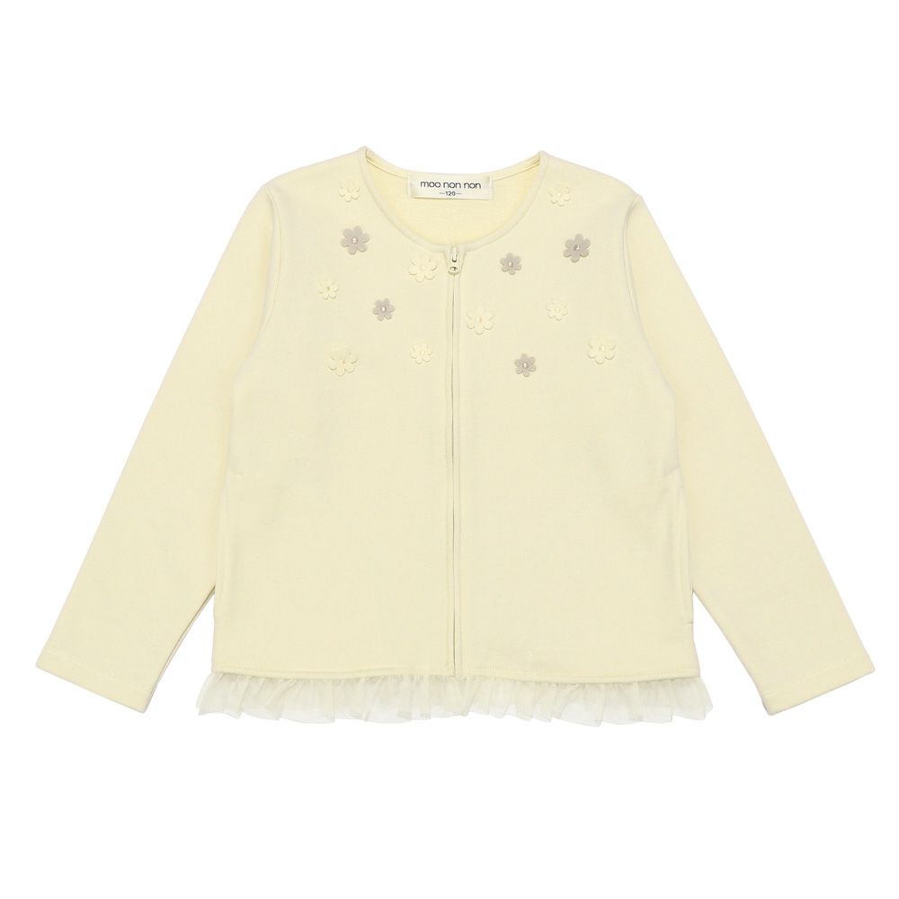 ベビー服 女の子 ポケット＆フリルつき 裏毛 お花 カーディガン アイボリー(12) 正面