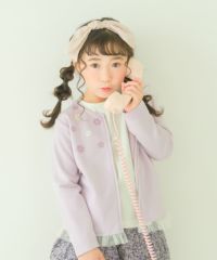 ベビー服 女の子 ポケット＆フリルつき 裏毛 お花 カーディガン パープル モデル