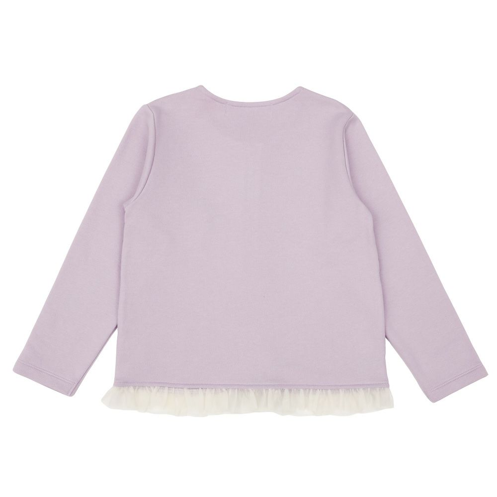 ベビー服 女の子 ポケット＆フリルつき 裏毛 お花 カーディガン パープル デザイン ディティール