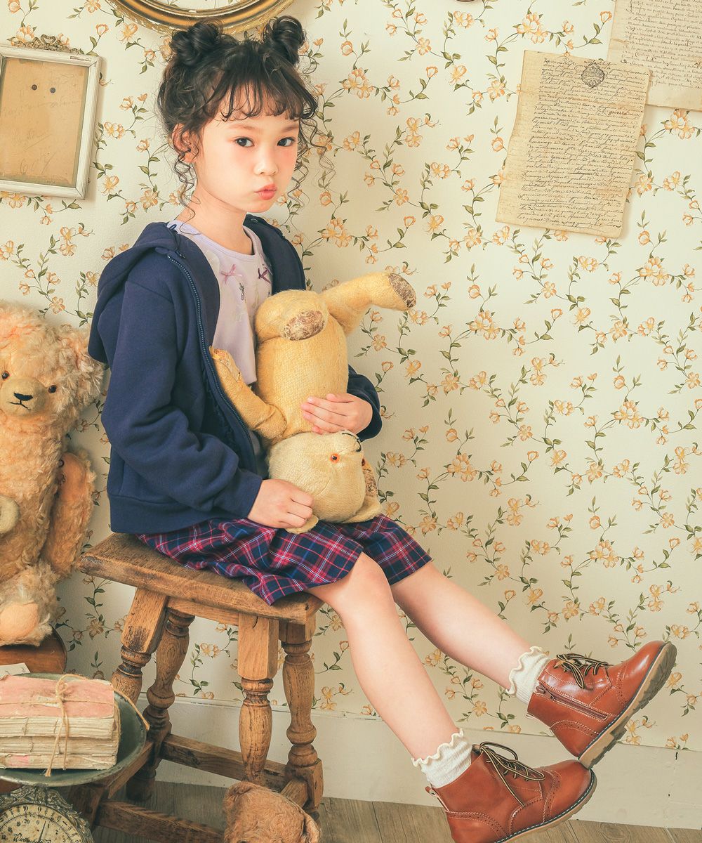ベビー服 女の子 フード取り外し可能 フリル＆ポケット付き 裏起毛 パーカー ネイビー(06) モデル画像4