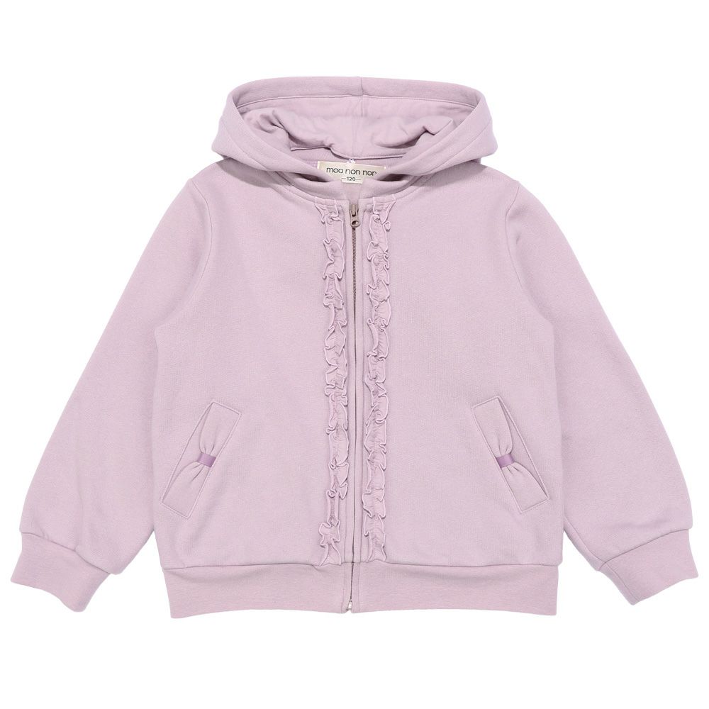 ベビー服 女の子 フード取り外し可能 フリル＆ポケット付き 裏起毛 パーカー パープル(91) 正面