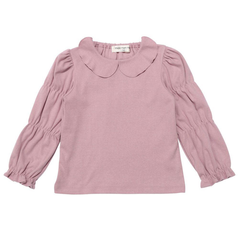 子供服 女の子 襟つき ギャザー パフ＆フリル袖 Tシャツ ピンク(02) 正面