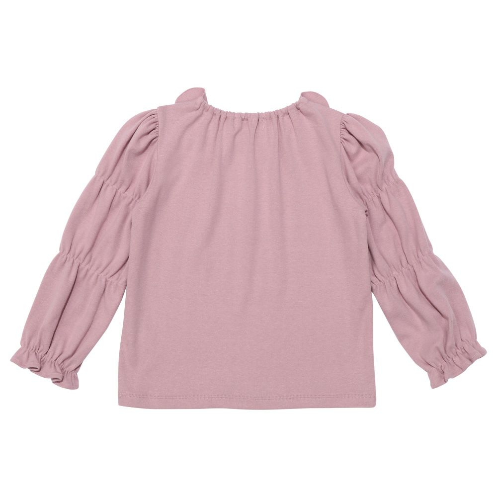 子供服 女の子 襟つき ギャザー パフ＆フリル袖 Tシャツ ピンク(02) 背面