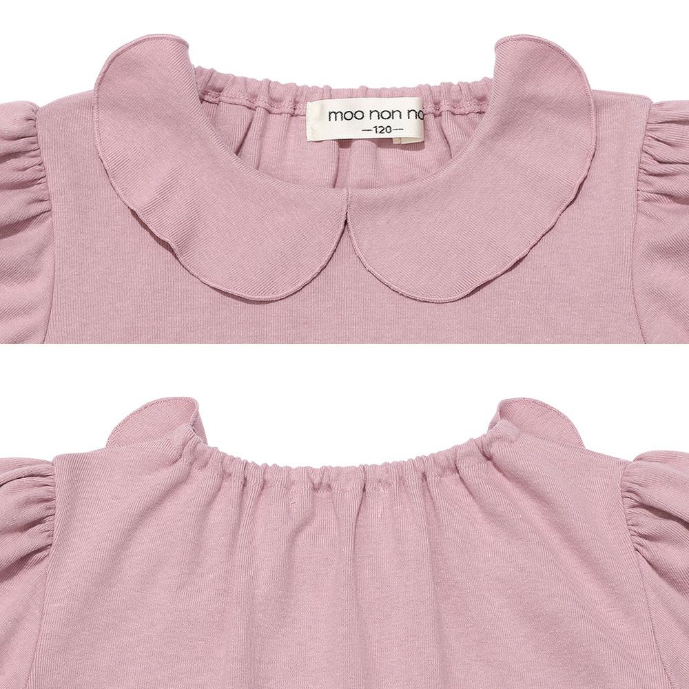 子供服 女の子 襟つき ギャザー パフ＆フリル袖 Tシャツ ピンク(02) デザインポイント1