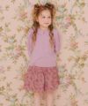 子供服 女の子 襟つき ギャザー パフ＆フリル袖 Tシャツ ピンク(02) モデル画像全身