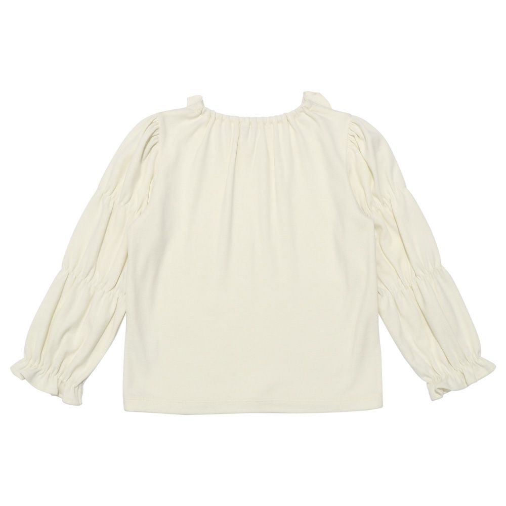 子供服 女の子 襟つき ギャザー パフ＆フリル袖 Tシャツ オフホワイト(11) 背面