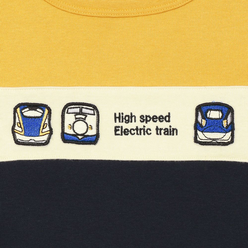 ベビー服 男の子 電車 乗り物 ワッペン 三色切り替え Tシャツ イエロー(04) デザインポイント1