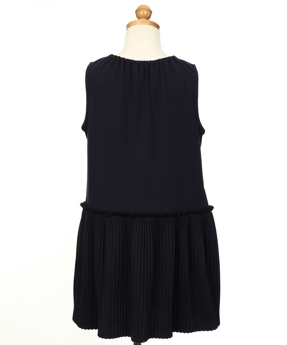 子供服 女の子 リボンつきプリーツワンピース ネイビー(06) トルソー背面