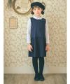 子供服 女の子 リボンつきプリーツワンピース ネイビー(06) モデル画像アップ