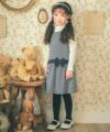 ベビー服 女の子 千鳥柄 リボンつき ワンピース ホワイト×ブラック(10) モデル画像アップ