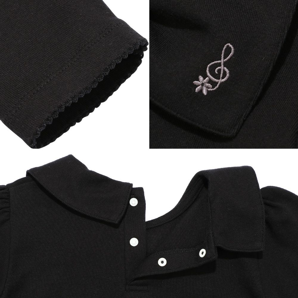子供服 女の子 リボン襟 音符刺? Tシャツ ブラック(00) デザインポイント2
