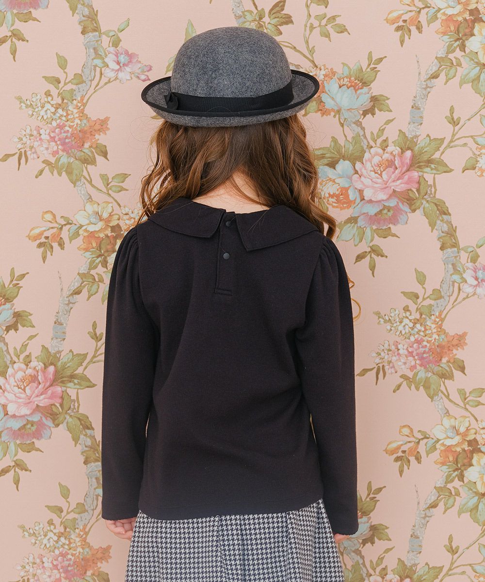 子供服 女の子 リボン襟 音符刺? Tシャツ ブラック(00) モデル画像2