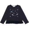 子供服 女の子 バラ お花 ＆ リボン 刺繍 裾フリル Tシャツ ネイビー(06) 正面