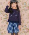 子供服 女の子 バラ お花 ＆ リボン 刺繍 裾フリル Tシャツ ネイビー(06) モデル画像1