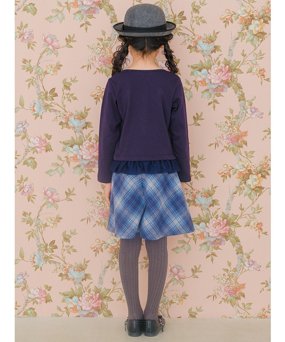 子供服 女の子 バラ お花 ＆ リボン 刺繍 裾フリル Tシャツ ネイビー(06) モデル画像2