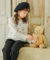 子供服 女の子 バラ お花 ＆ リボン 刺繍 裾フリル Tシャツ アイボリー(12) モデル画像3