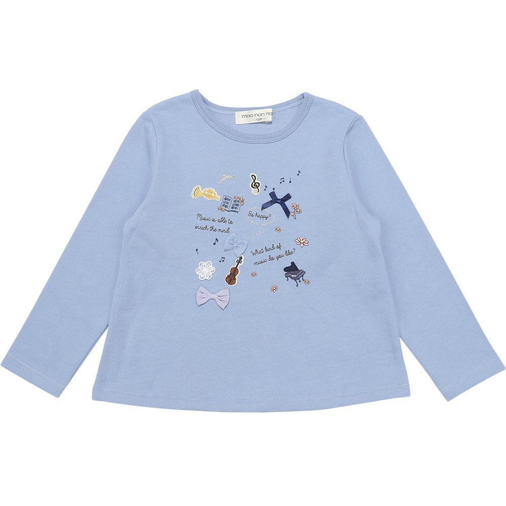 子供服 女の子 楽器 音符 花 刺繍 音楽会 モチーフ 裏毛 トレーナー ブルー(61) 正面