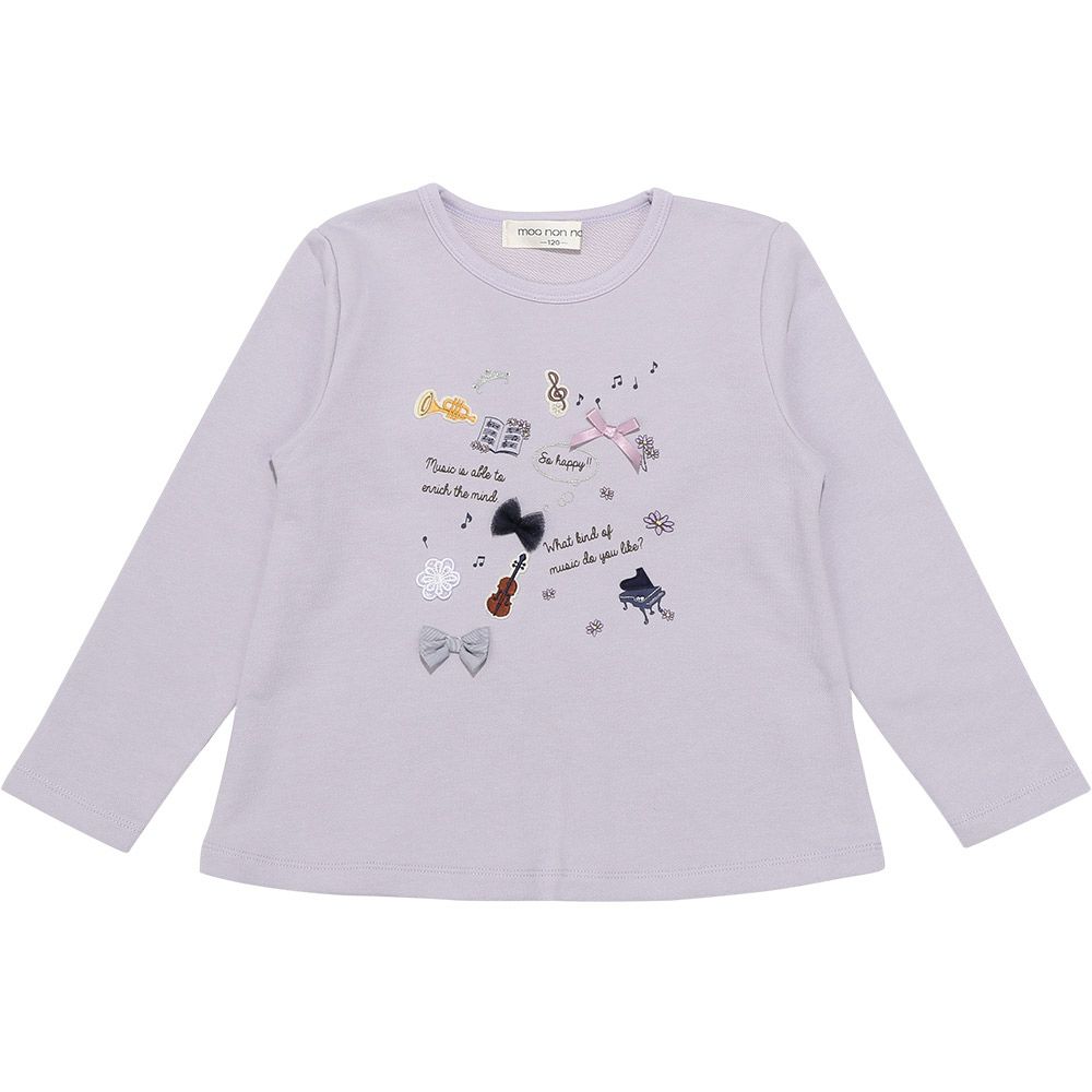 子供服 女の子 楽器 音符 花 刺繍 音楽会 モチーフ 裏毛 トレーナー パープル(91) 正面